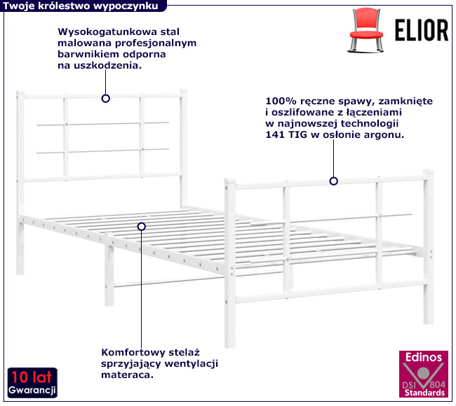 Biała metalowe łóżko pojedyncze Estris