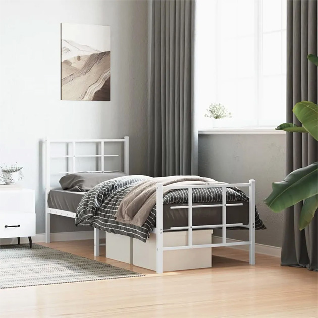 Białe pojedyncze metalowe łóżko Estris