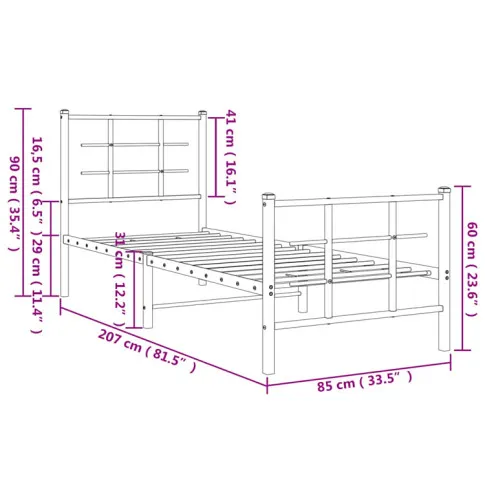 Wymiary metalowego łóżka Estris 80 cm