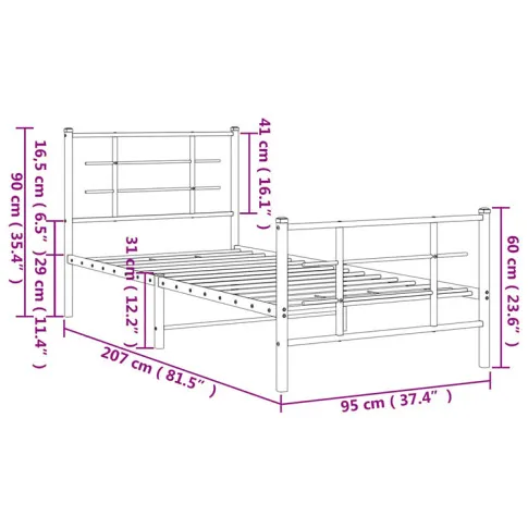 Wymiary metalowego łóżka Estris 90 cm