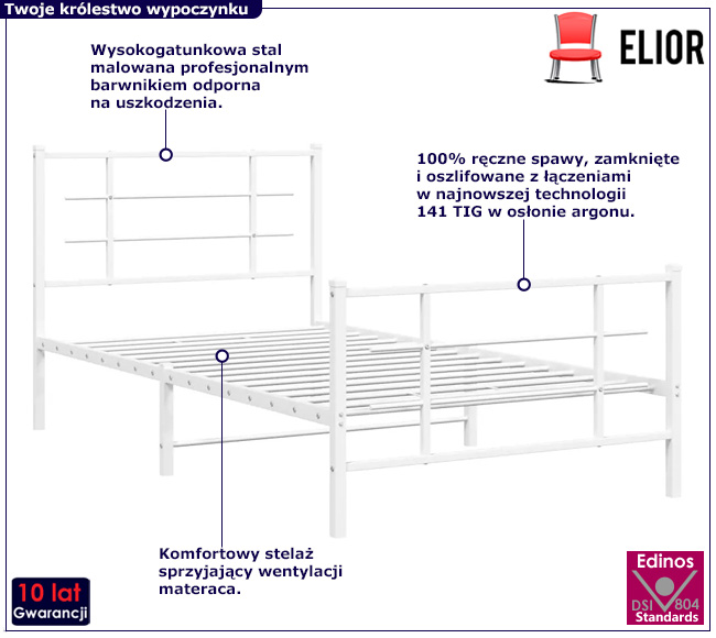 Biała metalowe łóżko pojedyncze Alester