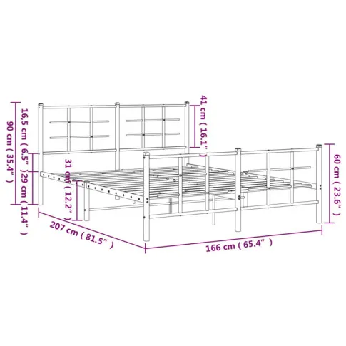 Wymiary metalowego łóżka Estris 160 cm