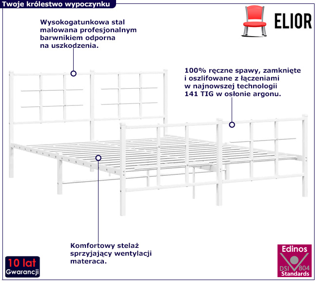 Biała metalowe łóżko Estris