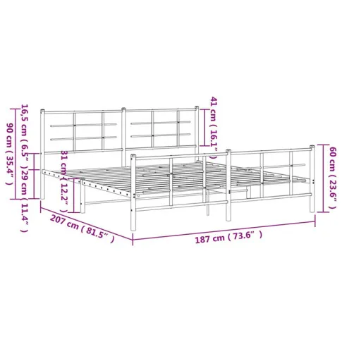 Wymiary metalowego łóżka Estris 180 cm