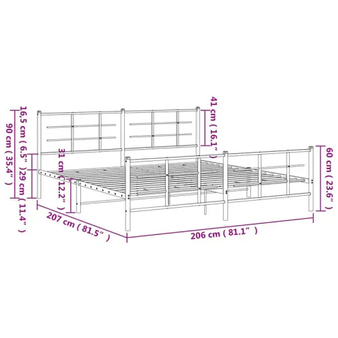 Wymiary metalowego łóżka Estris 200 cm