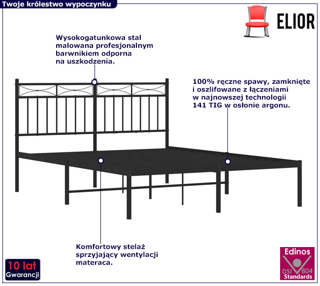 Czarne metalowe łóżko Tolimea