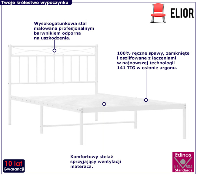 Białe metalowe łóżko Envilo