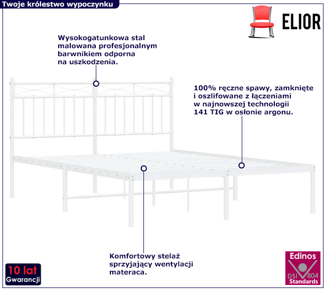 Białe metalowe łóżko Envilo