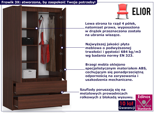 Szafa z drążkiem i półkami Frowik 3X wenge