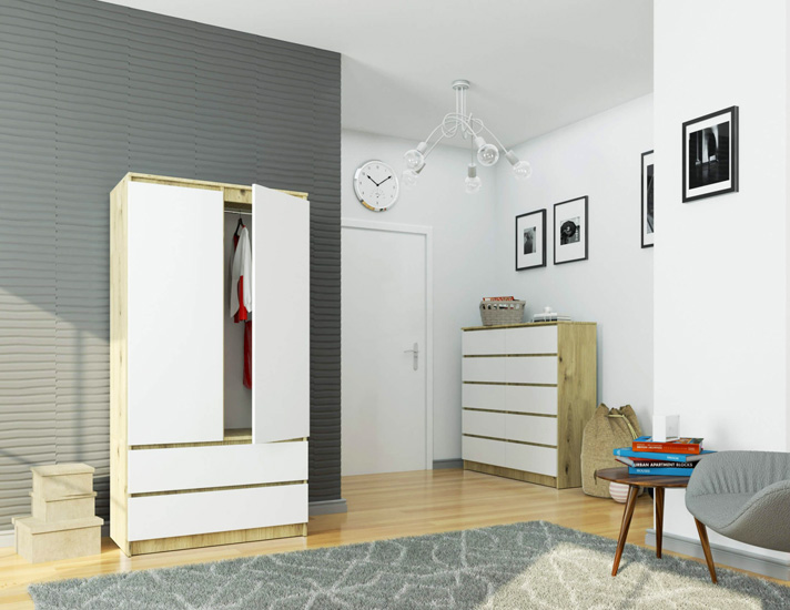 Wizualizacja szafy Frowik 3X dąb artisan+biały