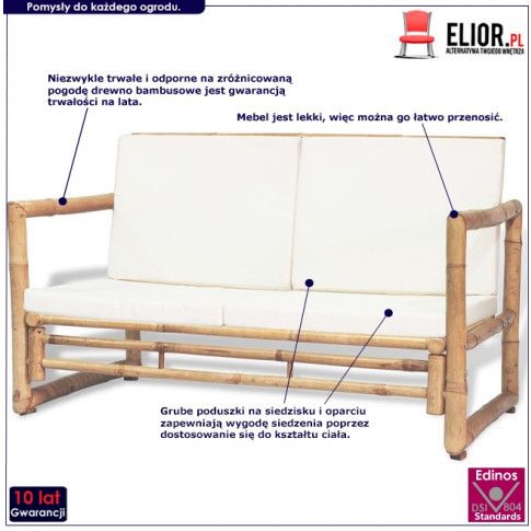 Zdjęcie bambusowa sofa ogrodowa z poduszkami Belta - sklep Edinos.pl