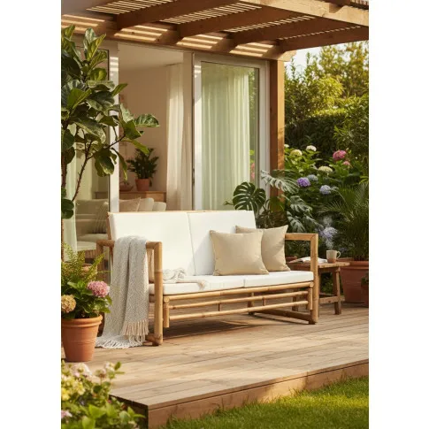 Fotografia Bambusowa sofa ogrodowa Frawis - brązowa z kategorii Ławki ogrodowe