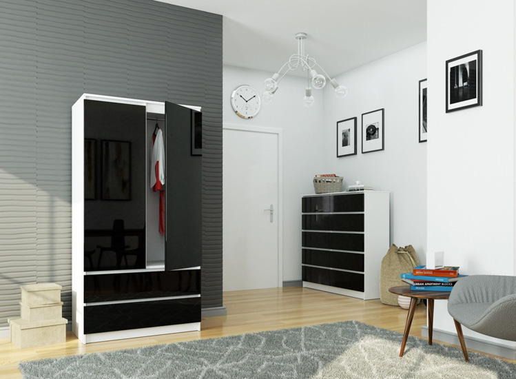 Wizualizacja szafy Conrad 4X biały+czarny połysk