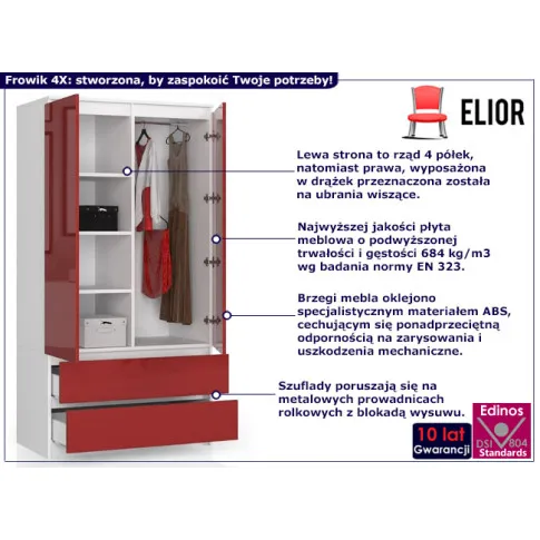 Dwudrzwiowa szafa Frowik 4X biały czerwony
