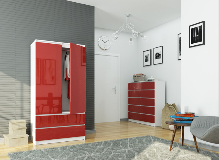 Wizualizacja szafy Frowik 4X biały+czerwony połysk