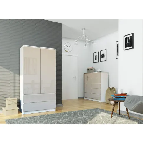 Szczegółowe zdjęcie nr 5 produktu Davinzafa S 90 cm 2 drzwi 2 szuflady - biała-cappuccino połysk