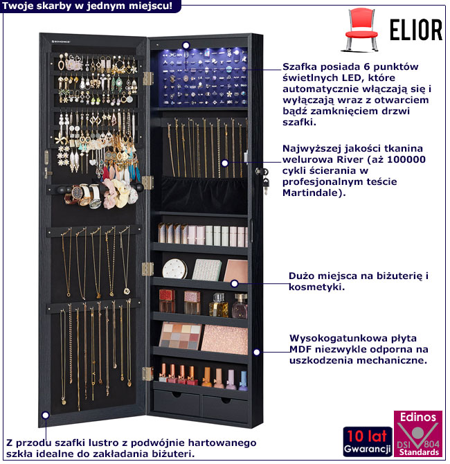 Czarna szafka na biżuterię Huśtawka