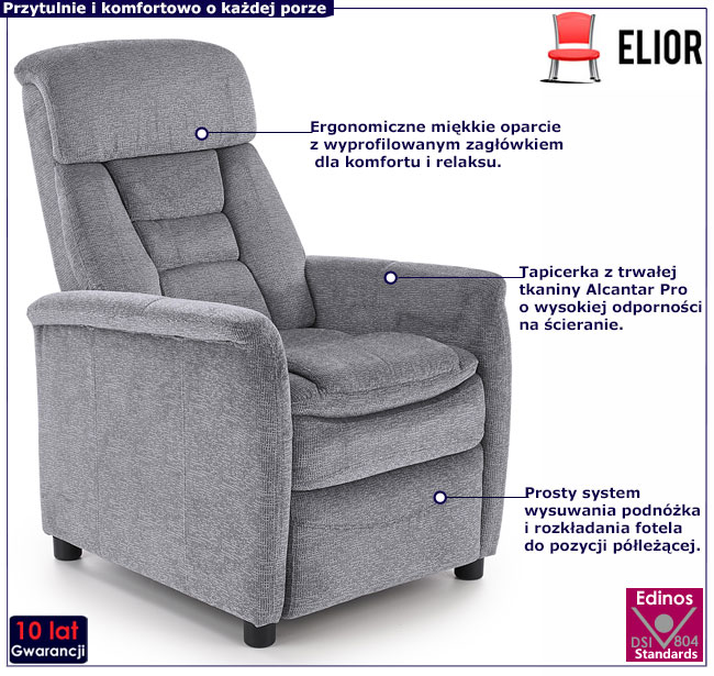 popielaty rozkładany fotel Rasini