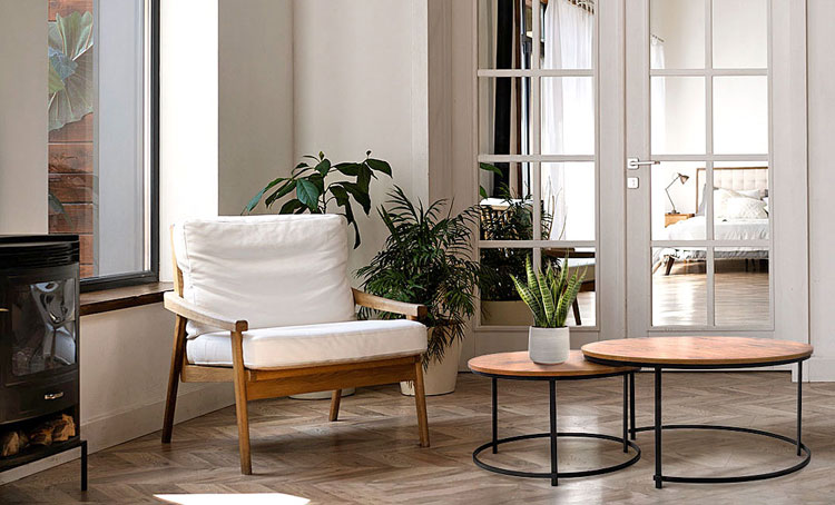 Zestaw okrągłych industrialnych stolików kawowych Eloise