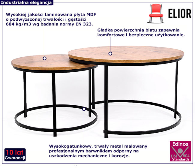 Komplet 2 okrągłych loftowych stolików Eloise