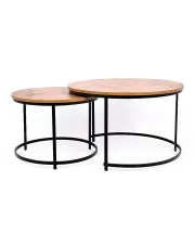Zestaw okrągłych stolików kawowych czarny + dąb - Eloise w sklepie Edinos.pl