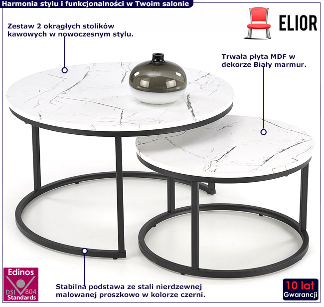 komplet stolików kawowych biały marmur Zerti