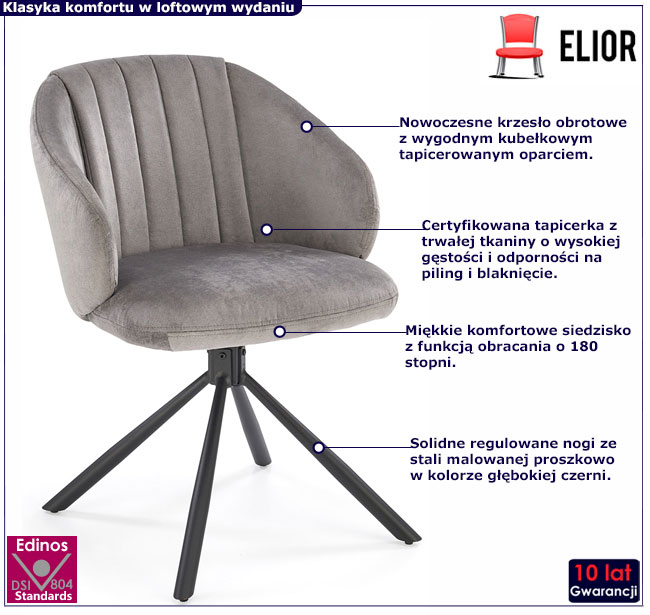 popielate tapicerowane krzesło obrotowe Kartis