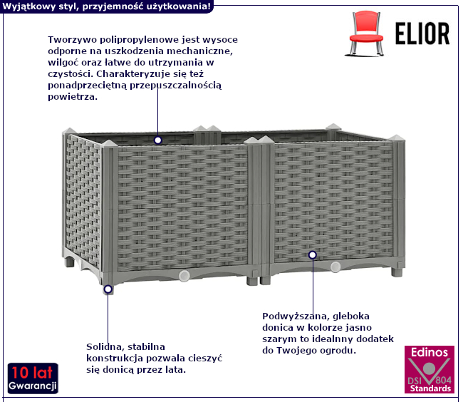 Szara donica ogrodowa Ilopri 7X