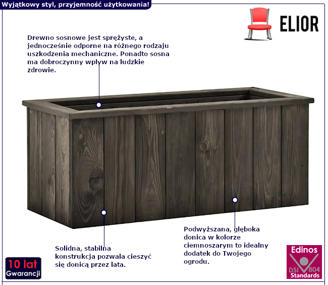 Ciemnoszara donica ogrodowa Marun 4X