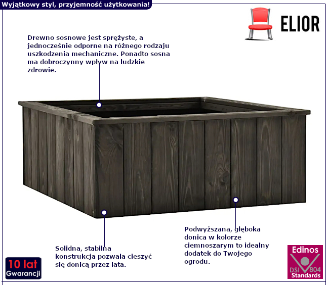 Ciemnoszara donica ogrodowa Marun 3X