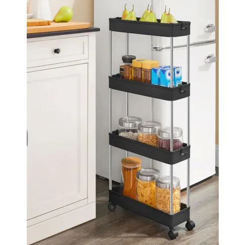 Kuchnia z wykorzystaniem czarnego regału na kółkach Ivin 6X