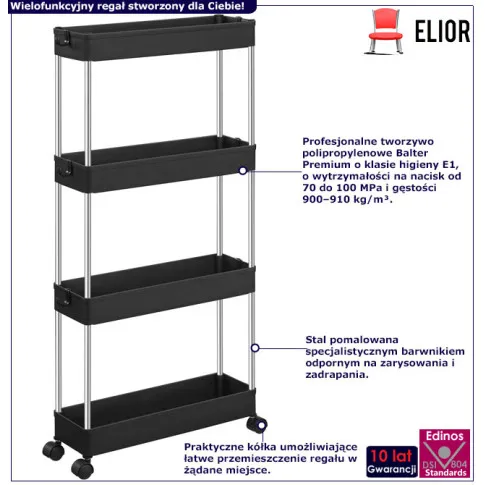 Wąski czarny regał na kółkach Ivin 6X