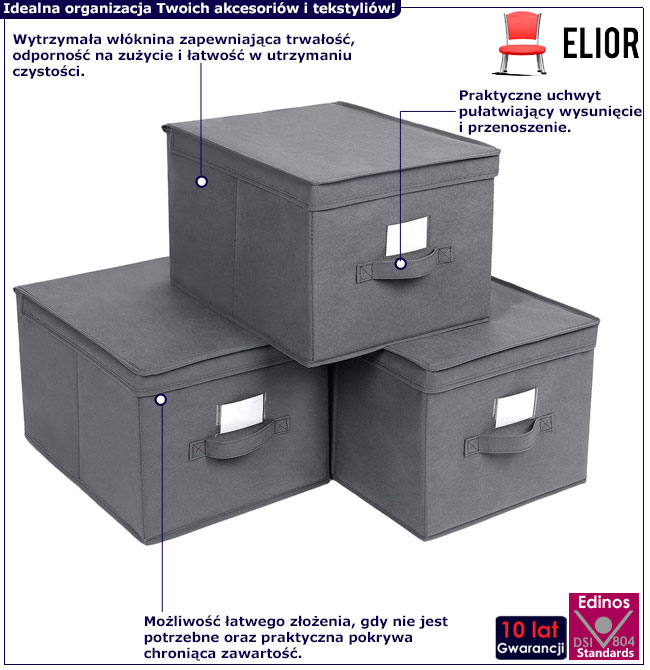 Zestaw 3 szarych zamykanych organizerów Planti