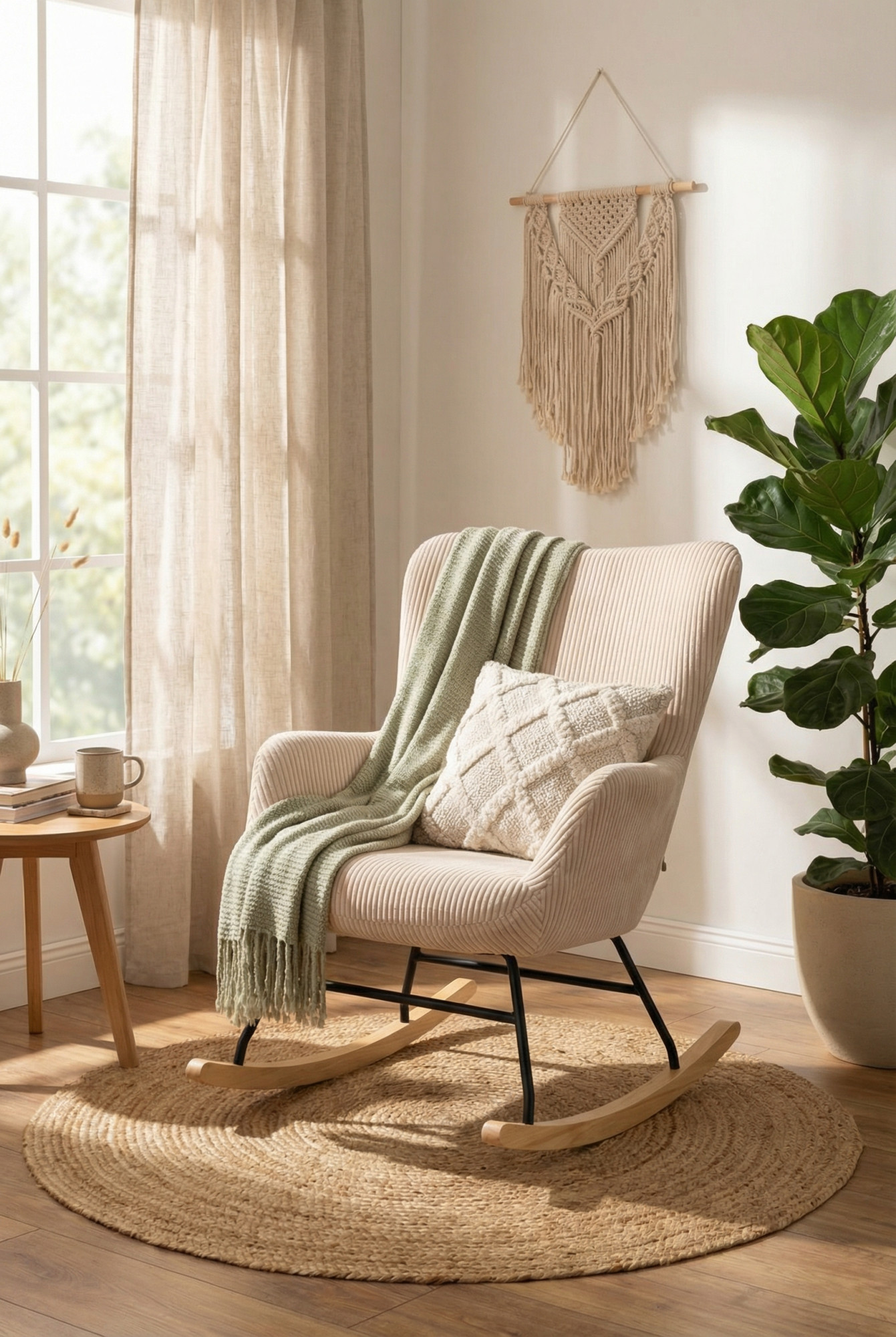 Wizualizacja z wykorzystaniem kremowego fotela bujanego Hookani