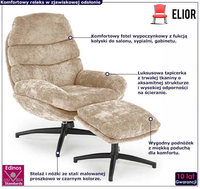 beżowy fotel z funkcją kołyski i podnóżkiem Berser