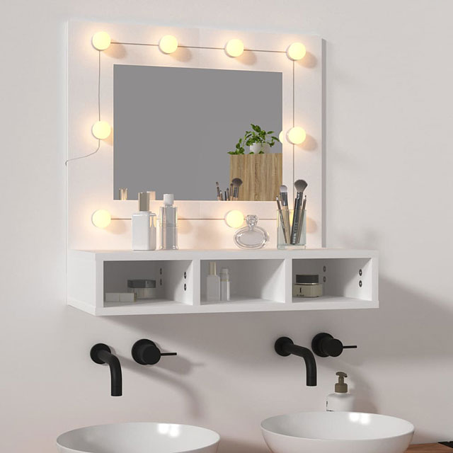 Biała toaletka z oświetleniem LED na biurko Arvola 4X