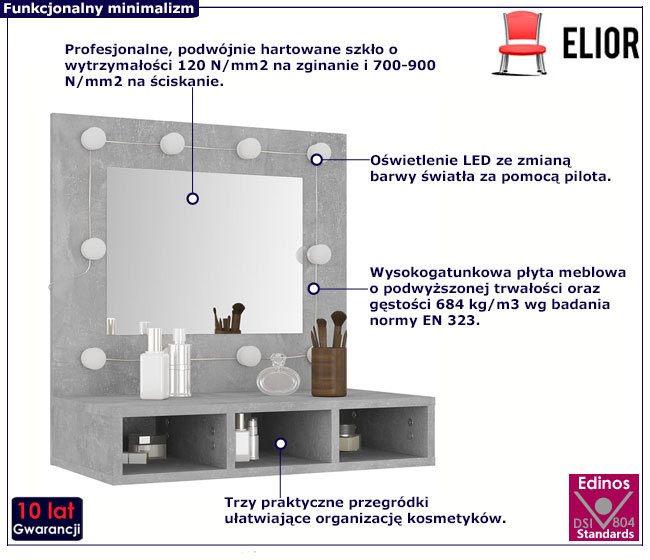 Toaletka z lustrem na biurko w kolorze beton Bruni 4X