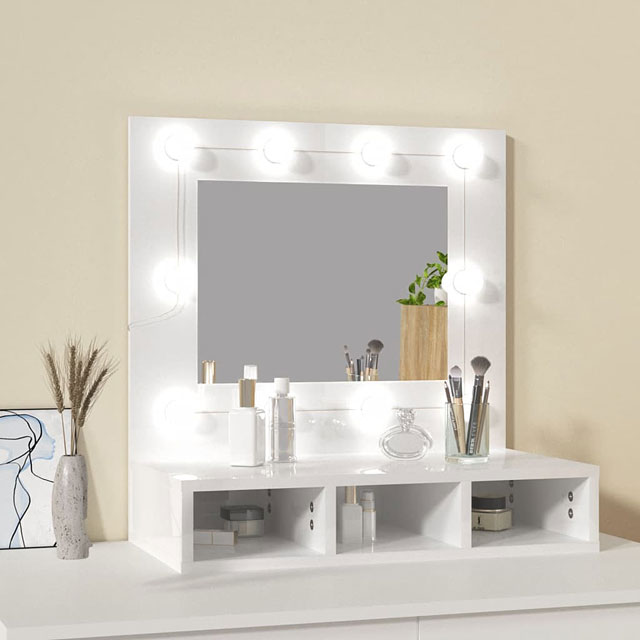 Biała toaletka w połysku z oświetleniem LED na biurko Arvola 4X