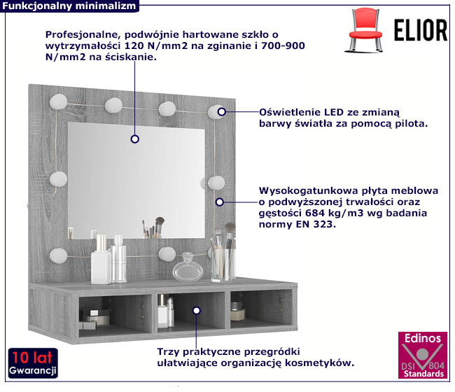 Toaletka z lustrem na biurko w kolorze szary dąb sonoma Bruni 4X