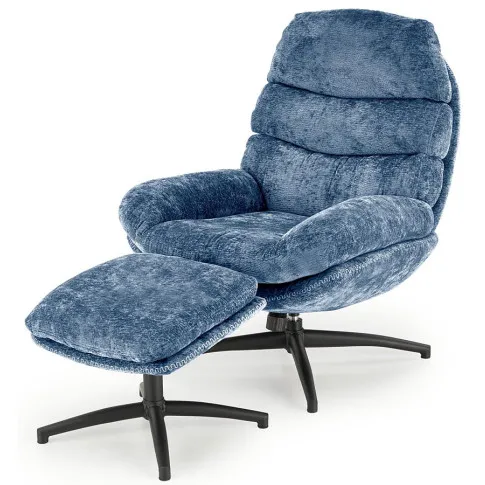 niebieski fotel z podnóżkiem Perez