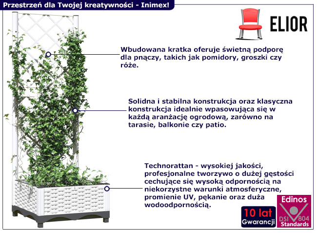 Biała donica ogrodowa z pergolą Nomad