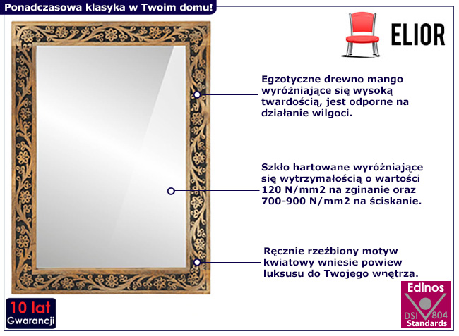 Prostokątne lustro boho z ramą Tirena