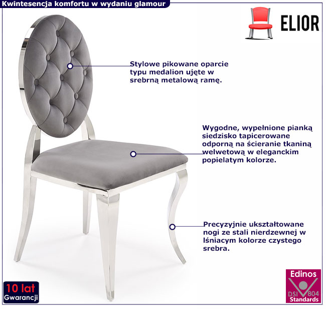 popielato-srebrne ludwikowskie krzesło glamour Lunari
