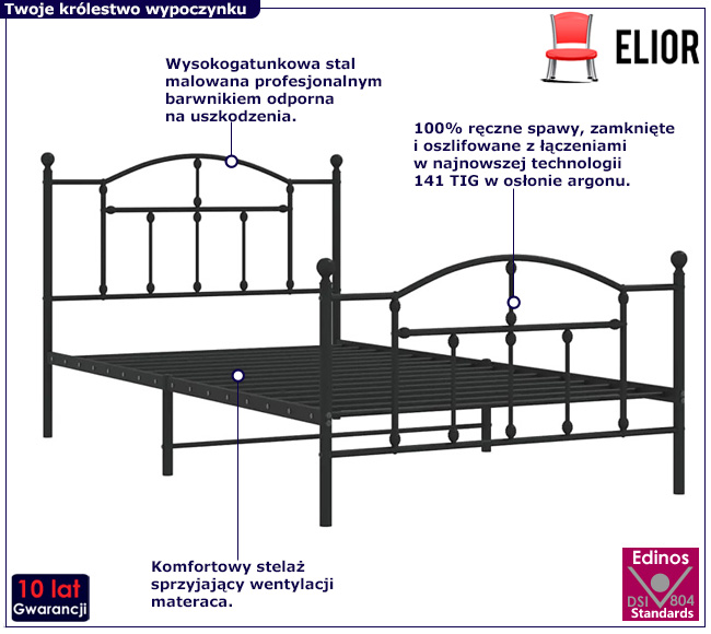 Czarne metalowe łóżko Azos
