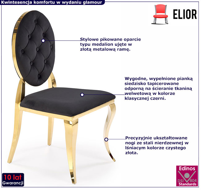 czarno-złote ludwikowskie krzesło glamour Ermano