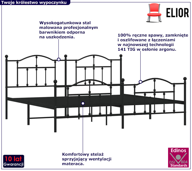Czarne metalowe łóżko małżeńskie Wroxo