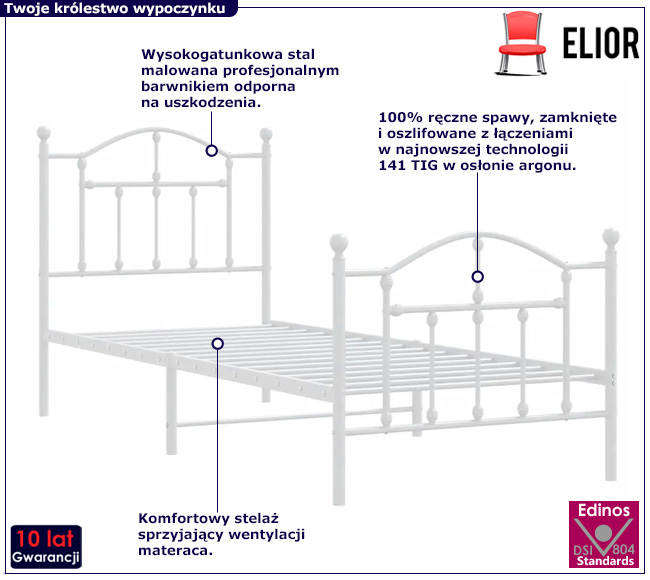Białe metalowe łóżko małżeńskie Azos