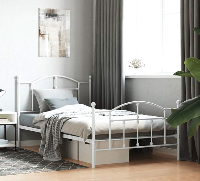 Białe pojedyncze metalowe łóżko Wroxo