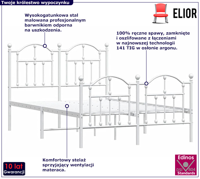 Białe metalowe łóżko małżeńskie Wroxo