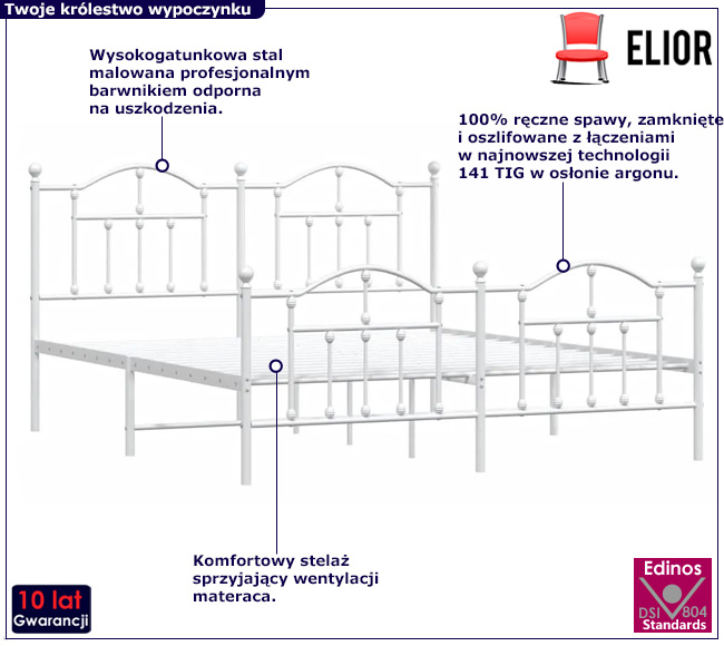 Białe metalowe łóżko małżeńskie Wroxo